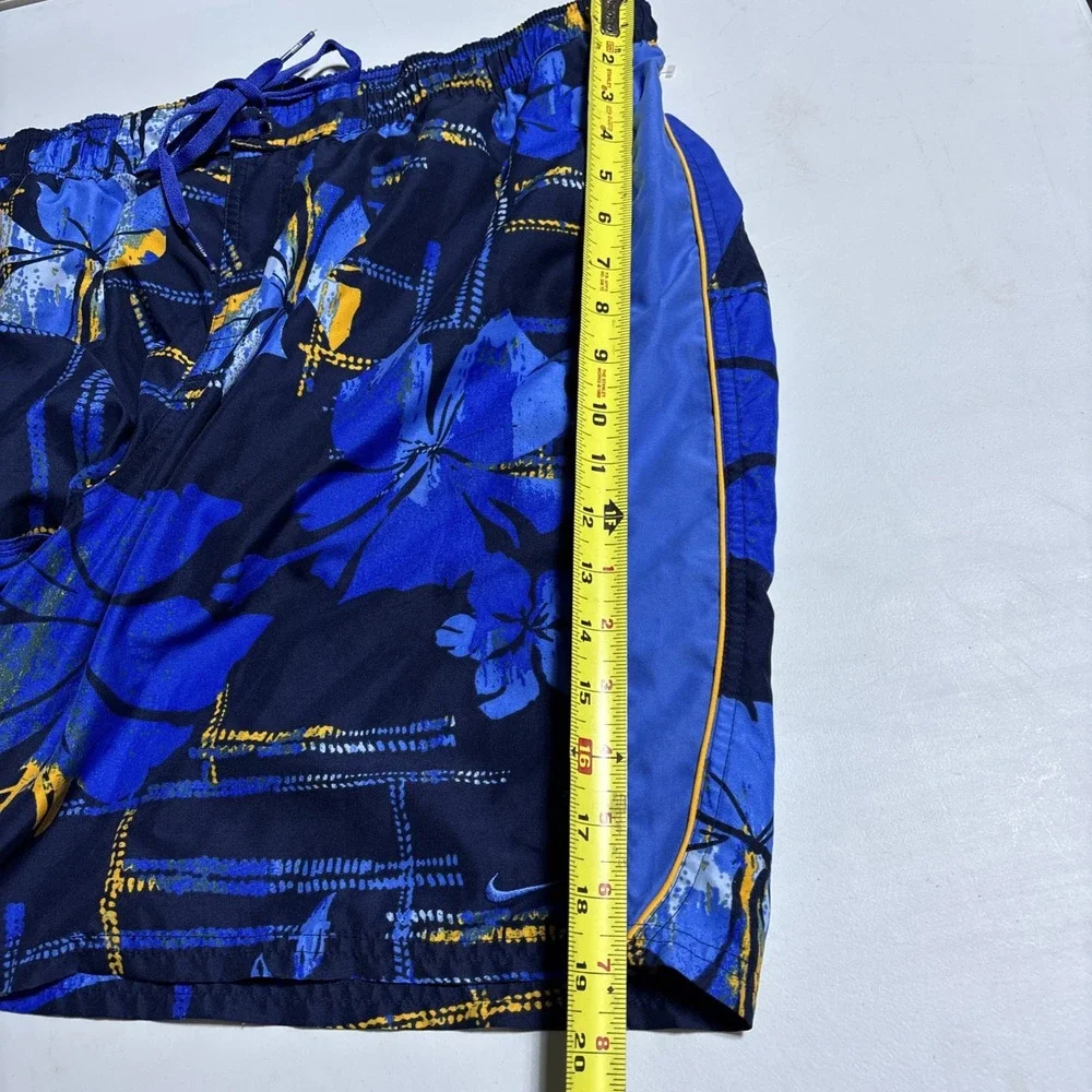 Vintage Nike Swim Trunks Board Shorts Mens 2XL Blue Tropical Abstract Swoosh